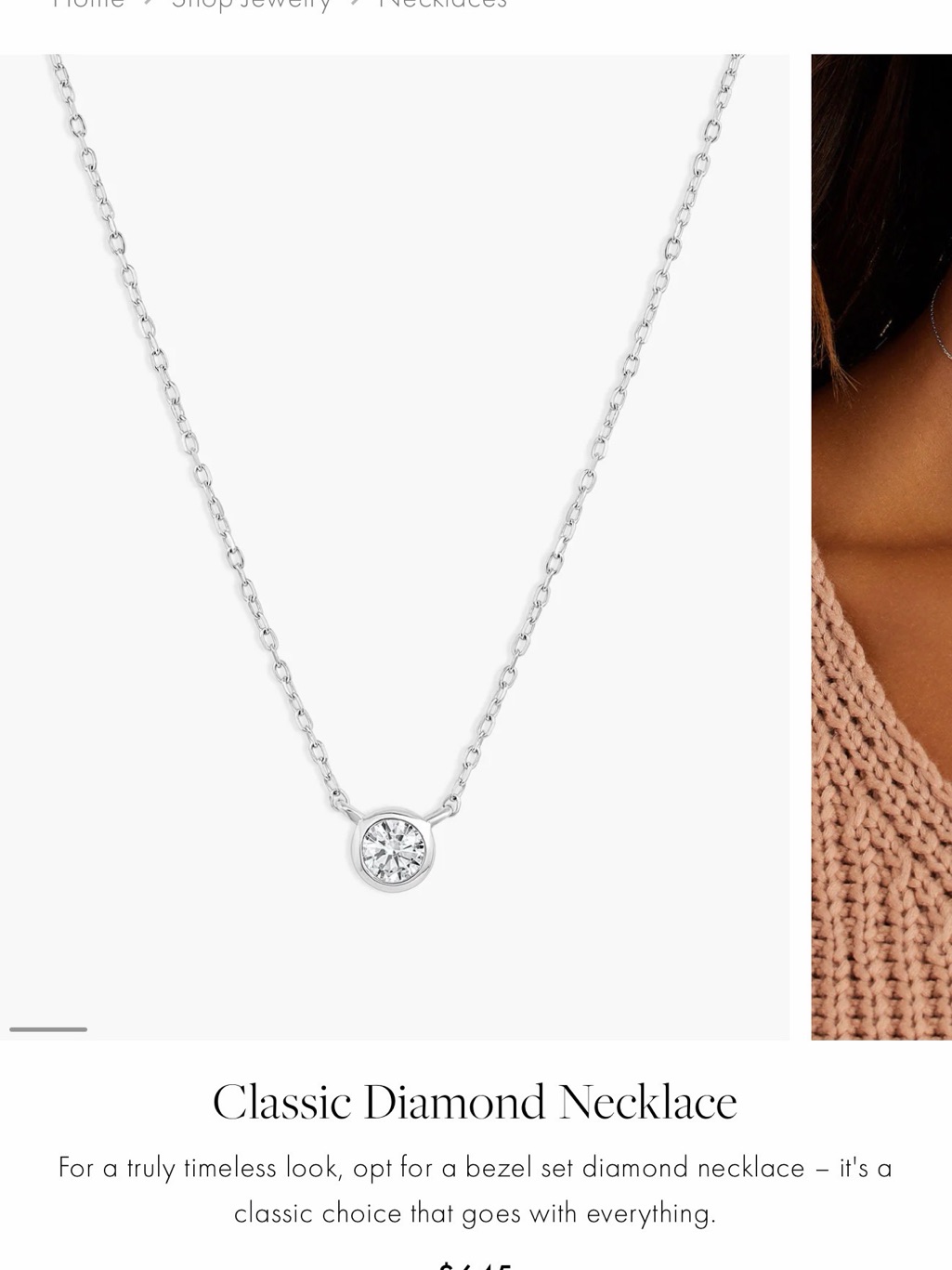 Gorjana White Gold Bezel Diamond Necklace